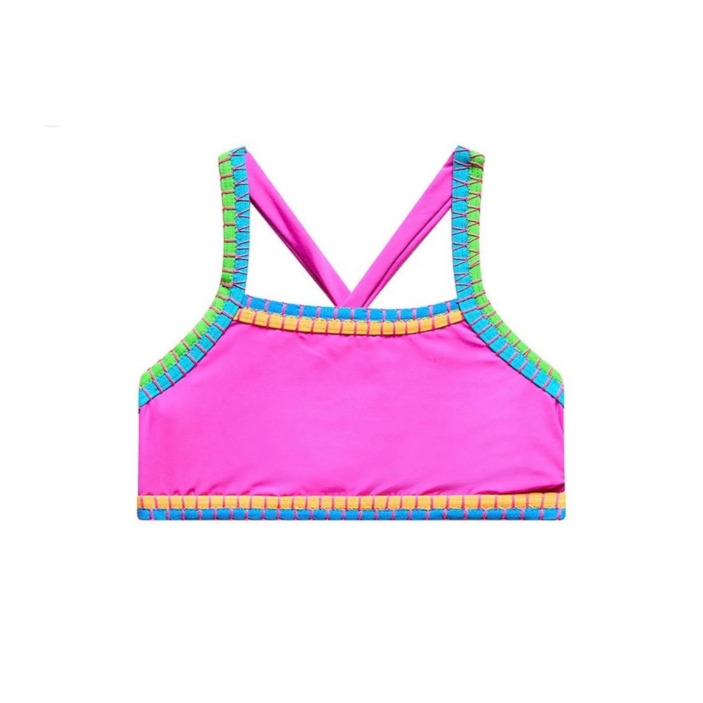 Beach Lingo Girls Pink Whipstitch Cross Back Bikini Swim Top BM66166 Size 4/5